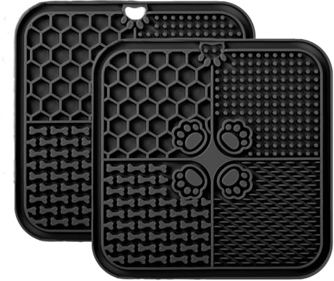 Leckmatte Hund Leckmatte für Hunde, Futtermatte für Butter & Joghurt, Hundespielzeug für Baden, Training & Fellpflege (2er-Pack Schwarz, 20X20 cm)