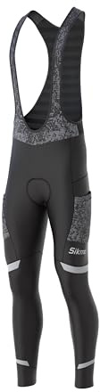 Sikma Salopette da ciclismo invernali termiche riflettenti da uomo, pantaloni aderenti da bici, pantaloni con bretelle con tasche ideali per il ciclismo invernale, nero/grigio, Taglia unica