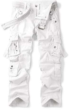 Aeslech Pantalon cargo décontracté en coton pour homme avec poches, coupe ample (sans ceinture)