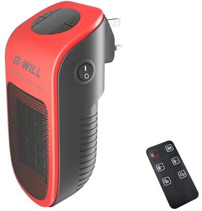 G-WILL Smart Plug in Heater 600W (Red), 4p/hr Running Cost, Ceramic Mini Portable Electric Space Fan Heater, Cuts 74% Energy Usage, Auto Power Level Adjusting, Ambient Temp. Probe, Extra Safety