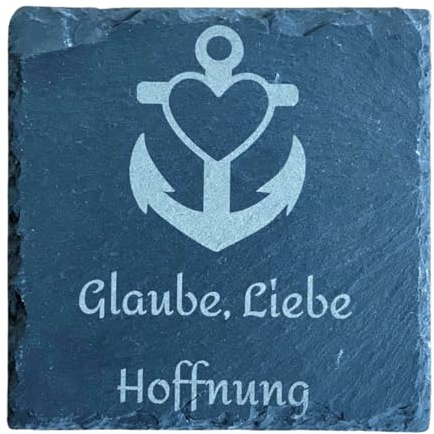 City Coaster Untersetzer Schiefer Gravur quadratisch Sprüche (Glaube Liebe Hoffnung)