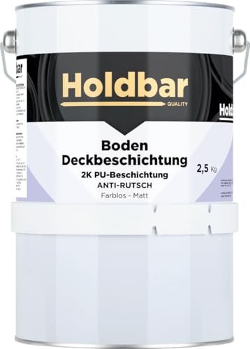 Holdbar Boden Deckbeschichtung Anti-Rutsch Matt 2,5 Kg - Epoxidharz Bodenbeschichtung Aussen und Innen - Bodenfarbe - Top Beschichtung für Boden Beschichtung - Transparent
