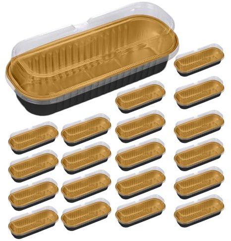 Mini molde para tartas, bandeja de papel de aluminio, molde para magdalenas | 20 moldes rectangulares para cupcakes, bandeja reutilizable para horno de cocina, freidora de aire, pan, brownie, pudín
