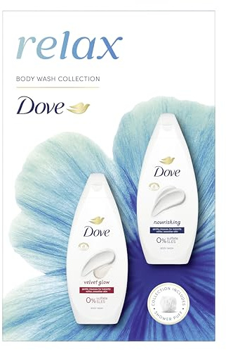 Dove Relax Duo Gift Set Body Wash Collection with a shower puff perfect gifts for her 2 piece