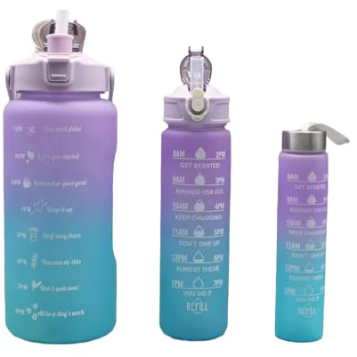 Generico Set bottiglie d’acqua motivazionali 3 in 1 – 2 L, 750 ml, 300 ml – borracce sportive BPA free per palestra e fitnes