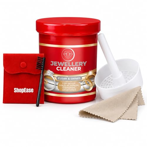 Jewellery Cleaner Solution 145ml – Professional All-Purpose At-Home Cleaning Dip for Silver, Gold, Platinum, Diamonds & Gemstones – Includes Polishing Cloth & Red velvet Pouch.