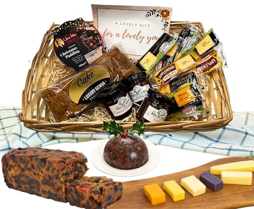 Cheese Hampers Gift Set - 20x Ilchester Cheeses Selection, 3x Chutney, Pudding, Fruitcake & Card - Cheeseboard Gift Set, Food Hampers for Men & Women, Fathers Day Hamper, Teachers Day Gift