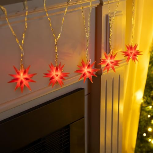 Gravidus LED Lichterkette Sterne 5 Stück rot 5 warm weiße LEDs Timer 6/18h innen außen 6 cm Ø