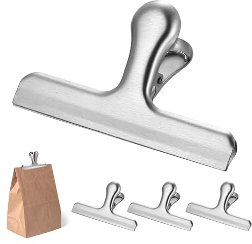 4 Pack Metal Bag Clips, 120mm Large Heavy Duty Food Sealing Clips, Strong Spring Bag Clamps for Kitchen, Home, Office, School