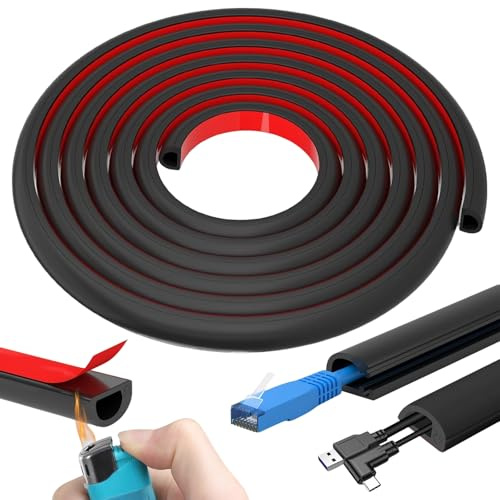 5M Mini Cable Trunking, 14x10mm Self-Adhesive Cable Cover, Black Flexible TV Wire Hider, Half Round Wire Cover, Cables Management Trunking, Cables Raceway for Home, Office, Wall, Floor