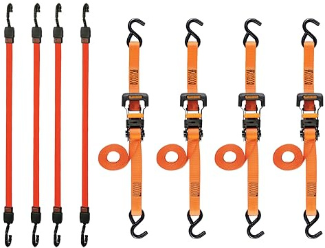 Black+Decker BDX1019 Black/Orange 8-Piece 10' Ratchet Strap and 48” Bungee Strap Set - 300 lb Safe Working Load / 2500 lb Break Strength