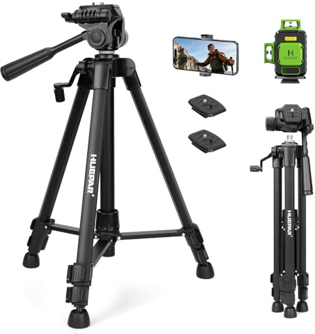 Huepar Treppiede a livello laser da 119,4 cm, treppiede per misurazioni di distanza laser, telefono e fotocamera, treppiede professionale in alluminio con montaggio filettato da 1/4, borsa per il