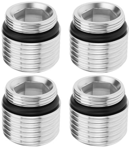 Lawnoval Juego de adaptadores de grifo de 18 mm x 1,0 mm a 1/2 pulgada, 4 piezas de conector de rosca de grifo de metal para cocina y fontanería, color plateado