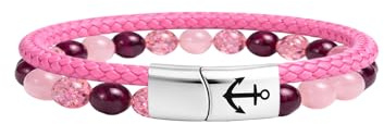 Paris Montana Segeltau & Naturstein Damen Armband – Maritimes Wickelarmband mit Sicherheits Magnetverschluss und Anker Gravur