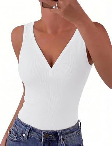 Gyabnw Top de Canalé Mujer Sin Mangas Cuello V con Botones