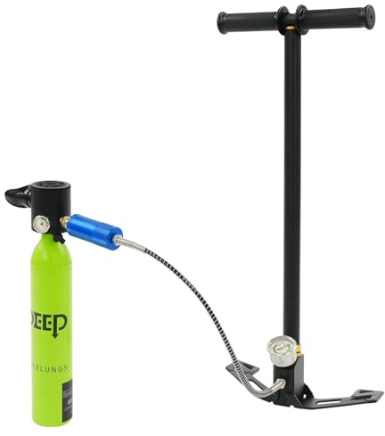 Mini bouteille de plongée portable de 0,5 l avec manomètre et joints d'étanchéité, pression de travail maximale 200 bar, kit d'équipement de plongée pour eaux peu profondes (avec pompe à air), vert