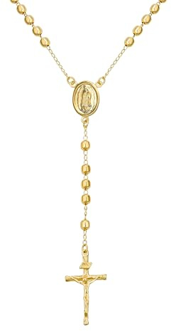 Bling Jewelry Prayer Rosario Crucifijo Ball Beads Catholic Virgen Mary Rosary Collar para las mujeres adolescentes latón chapado en oro 18K, Metal, sin piedra
