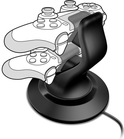 Speedlink TWINDOCK - Ladestation für zwei orginal PS4 DUALSHOCK-Controller | PlayStation 4 Zubehör aufladen, mit 220V Netzteil, Ladegerät mit Halterung, schwarz