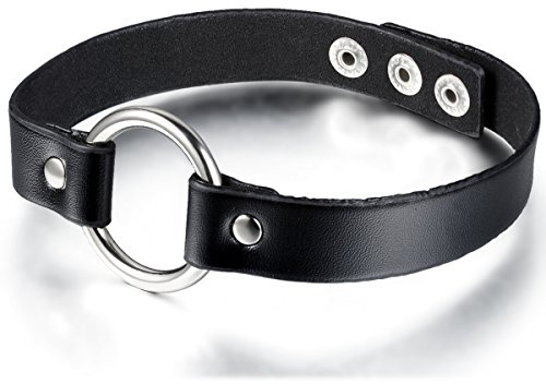 JewelryWe Schmuck Gotik Punk Lederhalsband Choker Spike Nieten O-Ring Kragen Halsketten Echt Leder Ketten Schwarz