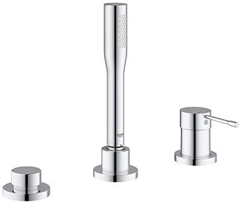 GROHE Essence, Badewannenarmatur, 3-Loch (Komplettset bestehend aus Mischer, Duschkopf, 2m Duschschlauch, Umstellung für Wanne/Brause, langlebige Oberfläche, mit Temperaturbegrenzer), chrom, 19976001