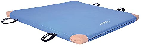 Grevinga® TÜV-Süd zertifizierte Leichtturnmatte (VB 80) | 100 x 100 x 8 cm | BLAU | mit Lederecken und Tragschlaufen