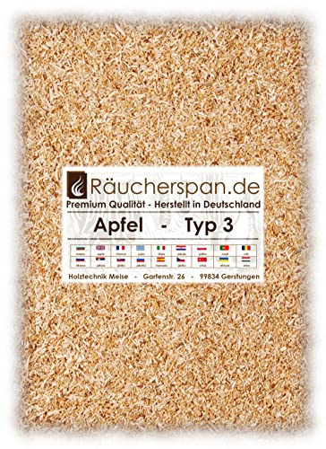 Räucherspan.de Räucherspäne Räuchermehl Apfelholz 1kg Typ 3 mittelfein 0,3-1mm für Sparbrand Kaltrauchgenerator geeignet