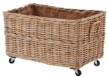 Wovenhill Rattan Rectangular Log Basket with Wheels Large