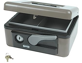 Amig - Sicherheits Geldkassette aus Stahl | Mit Münzschale und 2 Schlüsseln | Robust und Tragbar | Ideal für Zuhause, Büro und Reisen | 165x125x80 mm, Legierter Stahl