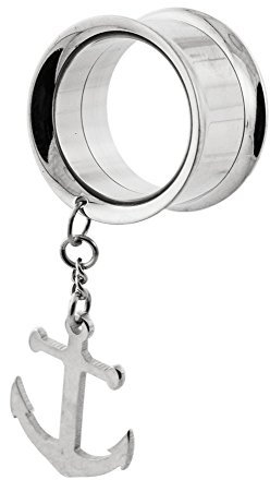 Monster Piercing 316L Chirurgenstahl Double Flared Tunnel | mit Anker Anhänger | Ohr Plug Tunnel Piercing Fleischtunnel | Durchmesser: 6MM bis 16MM | Silber