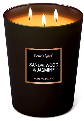 Home Lights Luxury Designer Scented Large Jar Candle, 100% Nature Soy Wax, 33.26 oz，3 Wick， Highly Scented & Long Lasting-Sandalwood & Jasmine