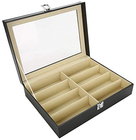 Estink Brillenaufbewahrungsbox aus Kunstleder, 8 Fächer mit Deckel, Elegante Sonnenbrillen Aufbewahrung, 33,5 x 24,5 x 8,5 cm