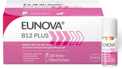 EUNOVA B12 Plus - Nahrungsergänzungsmittel mit Vitamin B1, B2, B6 und B12 im Trinkfläschchen – tragen zu einem normalen Energiestoffwechsel bei - 30 x 8ml
