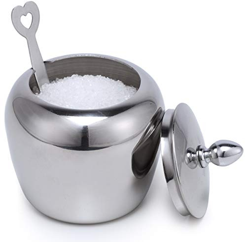 Zuckerdose aus Edelstahl mit Deckel und Löffel in Apfelform für Küche Small 7Oz