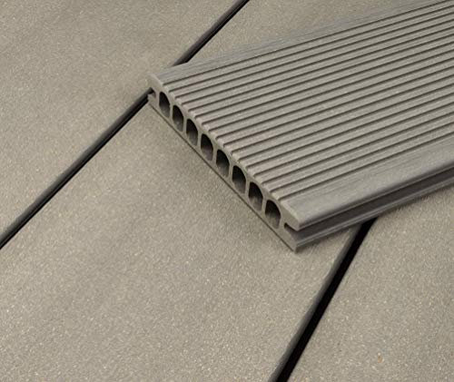HORI® WPC-Terrassendiele Royal Hellgrau Hohlkammer | Komplettset inkl. 45x45 mm Unterkonstruktion & Clips | Langlebig & Pflegeleicht für Terrasse und Balkon Fläche: 19 m² I 4,00 m Dielenlänge