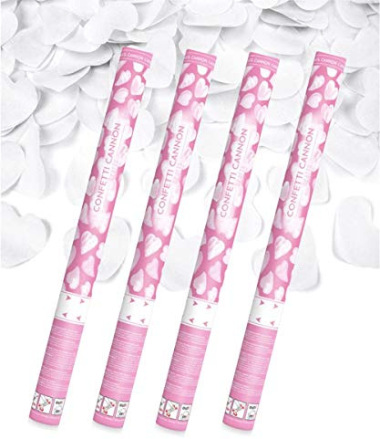 4x XXL (60 cm) Partykanone Partypopper Streamer ®Auto-schmuck (weiße Herzen)