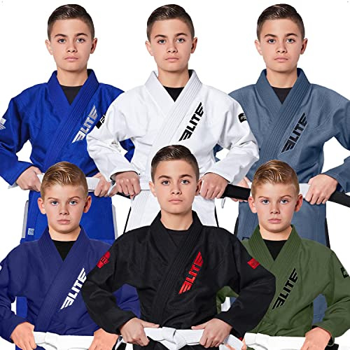 Elite Sports IBJJF Ultra Light BJJ Brazilian Jiu Jitsu Gi for Kids with Preshrunk Fabric and Free Belt (Black, 2)