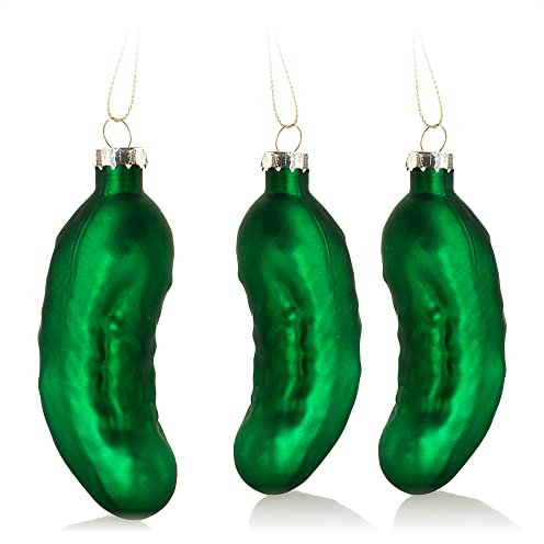 COM-FOUR® 3X Glas Christbaumschmuck 10 cm - Große Weihnachtsgurke aus echtem Glas - Weihnachtsbaum Anhänger in grün für die Weihnachtsdekoration - Christbaumgurke (Gurke matt - 3 Stück)