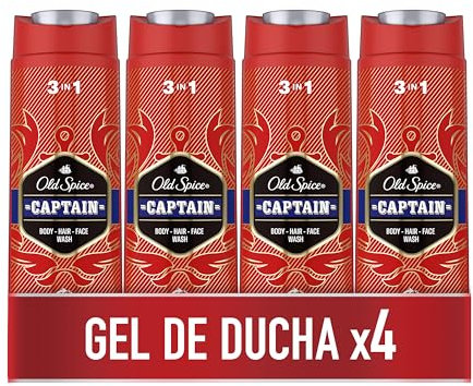 Old Spice Captain Gel Y Champú Para Hombres, 3 En 1 4x400ml