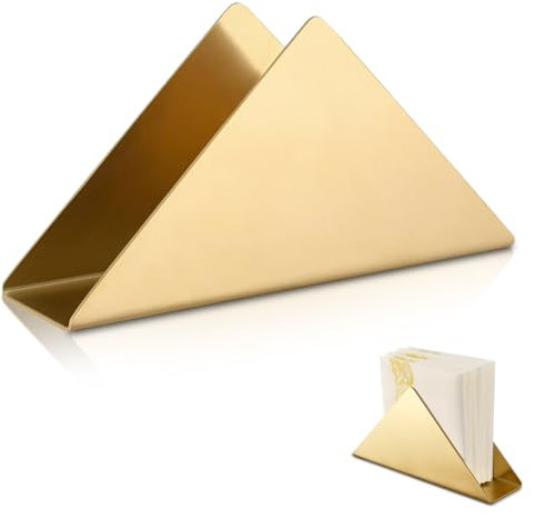Porte-serviettes de table en acier inoxydable, Triangle Support pour Serviettes en Papier distributeur de serviettes distributeur de mouchoirs de table pour cuisine (or)