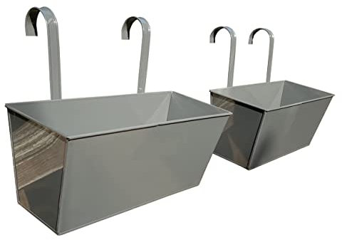 Selections Metal Railing Planters French Grey Outdoor Balcony Hanging Pots - Pack of 2