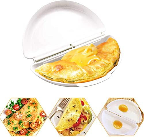 Olla para microondas, tortilla, huevos al vapor, utensilios de cocina para el desayuno, utensilios de cocina revueltos con dos compartimentos abatibles con bisagras, sin BPA, utensilios de cocina