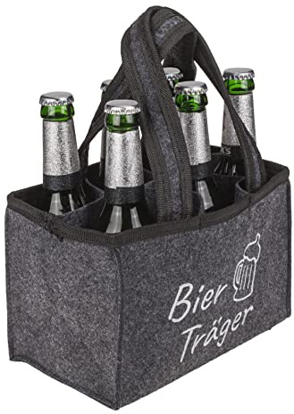 MIJOMA Stilvoller Filz Flaschenträger Biertasche für 6 Flaschen 0,33l/0,5l – Männerhandtasche, Perfekt für Vatertag & Grillpartys (Grau mit Stickerei 'Bierträger')
