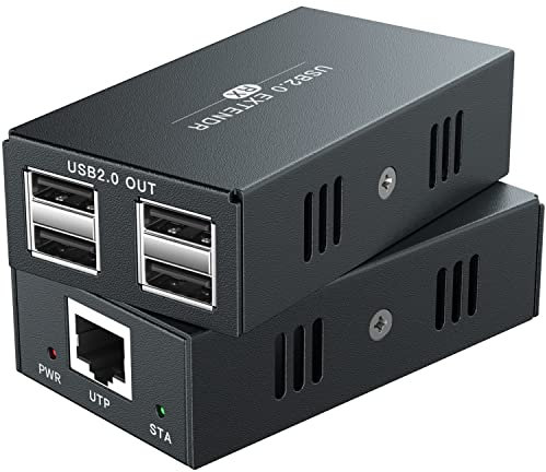 USB Extender 4 USB 2.0 Over Ethernet 50,3 m Cat5e/6/7 USB-Hub, kein Treiber für Webcam, Drucker, Tastatur, Maus, Mikrofon