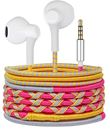 URIZONS Bunte geflochtene Kopfhörer mit Kabel - kabelgebundene In-Ear 3,5mm Kopfhörer mit verwicklungsfreiem Mikrofon für iPhone für Kinder