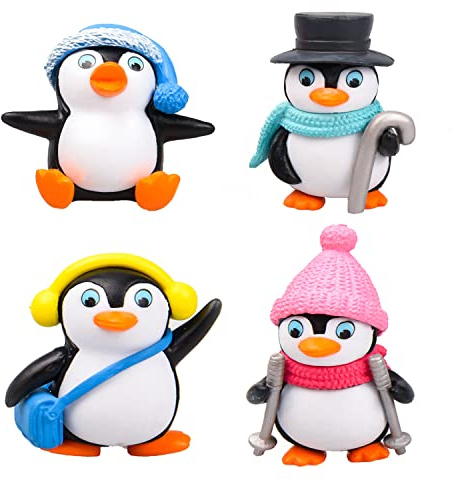 AOVNA 4 Pack Christmas Winter Resin Penguin Figures Christmas Miniature Ornaments Kit Christmas Micro Landscape Mini Resin Ornaments