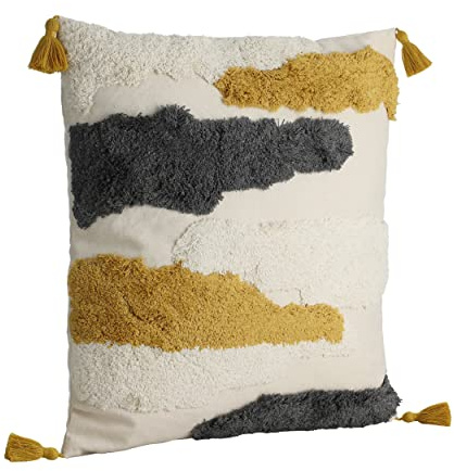 EGLO LIVING Kissen Chevery, Couch Zierkissen im Industrial Vintage Design | Dekokissen aus Baumwolle und Polyester in Creme, Gelb und Grau, Kissenbezug mit Inlett, Sofakissen 45x45 cm