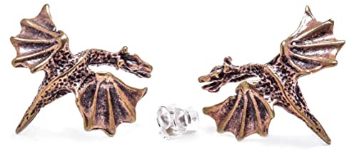 WINDALF Große Ohrstecker DRACHENKÖNIGIN 2 cm Drachen-Schmuck Ohrschmuck Vintage Bronze