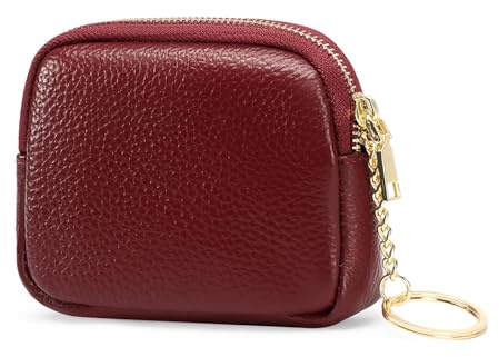 SENDEFN Portemonnaie Damen aus Echtes Leder Damen Geldbörse Kleingeldbörse mit Reißverschluss Kleine Brieftasche Mini Geldbeutel für Münze Bargeld, 5265, Burgundisch