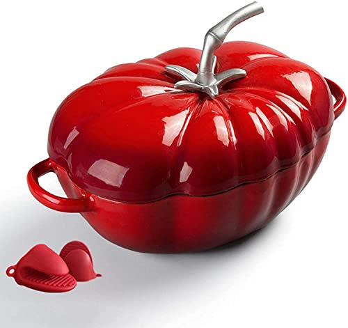 Cacerola de cerámica con tapas, horno holandés cubierto de hierro fundido esmaltado, cocotte de tomate de hierro fundido para cocinar carnes y verduras a fuego lento, olla antiadherente para hornear