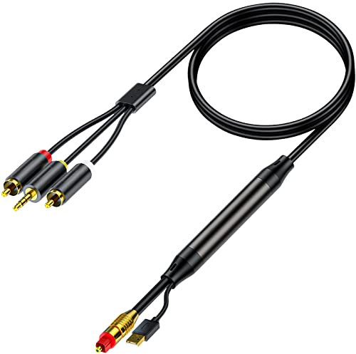 AMANKA DA Wandler 192KHz DAC Digital zu Analog Audio Konverter Optisch SPDIF Toslink zu L/R RCA Audio Adapter, mit 3,5 mm Klinkenausgang und Netzadapter für HDTV DVD Xbox Sky Blu-Ray-Player[1.5M]